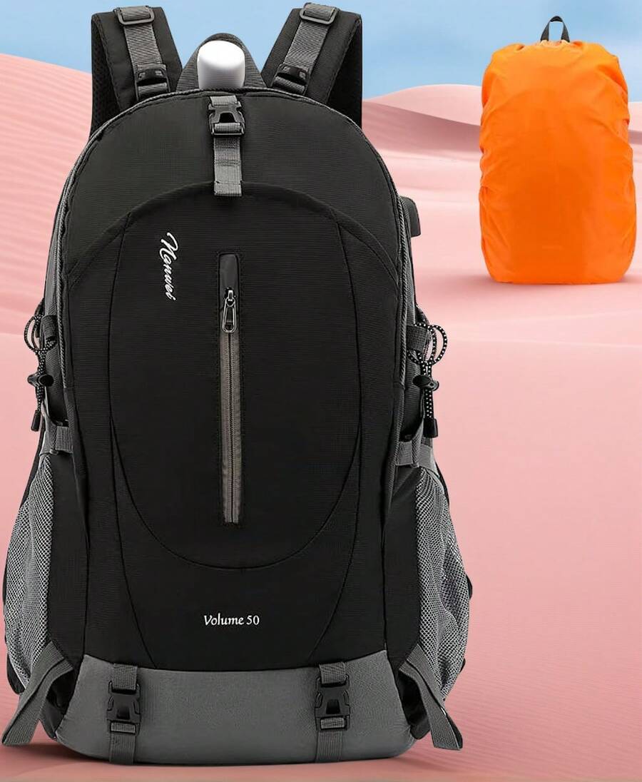 Mochila Senderismo, Mochilas Impermeable de 50L Gran Capacidad, Mochila de Camping para Hombre y Mujer, Mochilas con Múltiples Bolsillos para Montañismo, Escalada, Viaje al Aire Libre - Negro - Ver 1