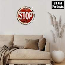 1 Stück 2D flache Kreis-Logo Wandkunst, Vintage STOP Metall-Thema, geeignet für Wohnzimmer, Büro Dekoration, Bar, Küche, Café Schild, perfektes Geschenk für Freunde