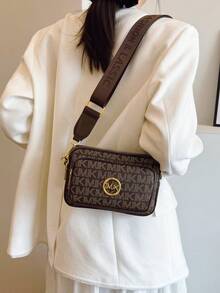 2025新款时尚经典百搭纯色PU防水材质菱形设计复古别致金属动物标志设计单肩包方形包字母图案装饰设计斜挎包适合购物，动物纹印花女士手提包