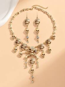 1 pieza Collar de joyería con borlas con calavera de pirata vintage de estilo punk hip-hop popular de Europa y América para Halloween