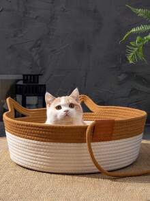 1pc Wicker Cat Bed - All-Season Woven Cat Nest & Teddy Dog Bed Pet Mat Toy Ball Cat Bed Suitable For Small To Medium Cats And Puppies - Multicolor - View 6