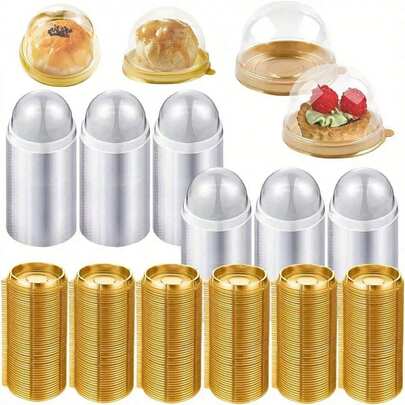 50/100 piezas, Cajas de plástico transparente mini para pasteles con tapas, Soportes redondos para cupcakes, Contenedores de plástico para huevos y crema, Cajas con cúpula para pasteles de luna, Cajas de embalaje para hornear, Utensilios de cocina para hornear, Suministros para pequeños negocios y escuelas, Bolsas y cajas para alimentos, Adecuado para dulces, chocolates, galletas, etc.