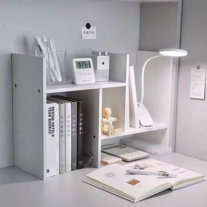 1pc Simple Minimalist Dorm Desk Organizer Shelf, White Wooden Creative Desktop Storage Rack