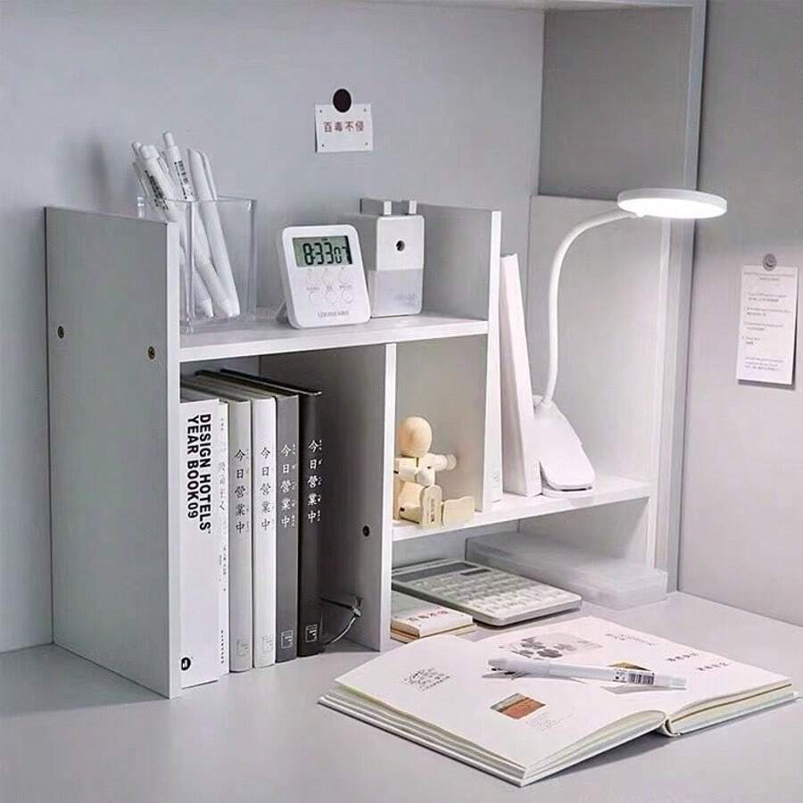 1pc Simple Minimalist Dorm Desk Organizer Shelf, White Wooden Creative Desktop Storage Rack - Multicolor - View 1