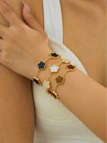 Set 3 buc brățări clasice cu trifoi norocos, negru, alb și maro (fără cutie cadou)