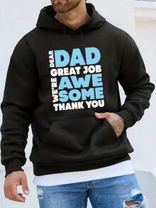 Men'S Casual Red Hoodie With Dear Dad Print, 100% Polyester Long Sleeve Sweatshirt, Slight Stretch Knit Fabric, Regular Fit, Winter Warmth, Gift For Dad,Fall Hoodies,Men's Fall Clothes,Street Wear,Halloween,Mens Hoodies,Y2k Clothes,Jesus Hoodie,Thanksgiving Day,Nightmare Before Christmas,Christmas - 黑色 - 查看 1