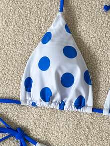 女士性感时尚年轻清新甜美休闲运动度假沙滩旅行派对波尔卡圆点吊带比基尼泳装，性感两件套，春夏新品 - 彩色 - 查看 2