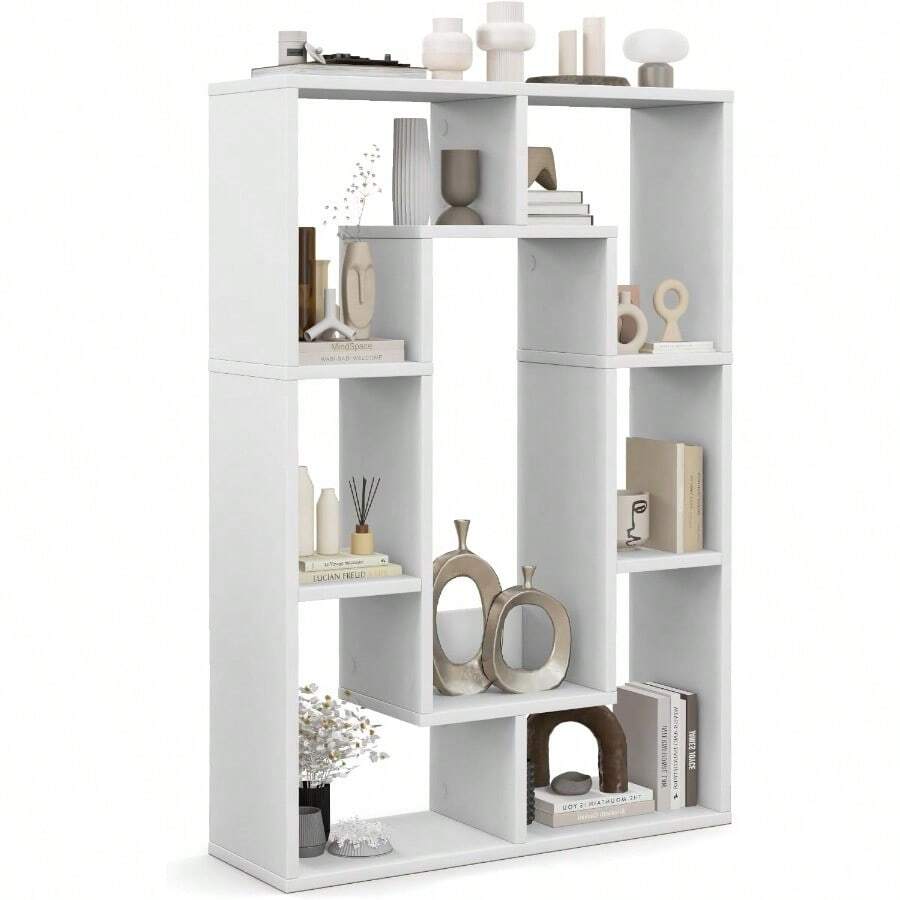 Bookshelf 35.5 Bookcase With 7 Cubes Geometric Display Shelf Wood Bookshelves And Bookcases Small Bookshelf With Storage Book Shelves For Bedroom Living Room Home Office White - trắng - Xem 1