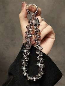 1pc Luxury Elegant Beaded Lanyard Strap With Crystal Water Drop Pendant, Handmade Wrist Chain For Phone, Keychain, Bag Charm