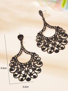1 Pair Retro Black Geometric Hollow Chandelier Dangle Earrings Social Gatherings Party Daily Jewelry