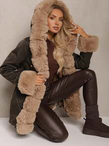 Parka Jacket With Hood And Detachable Fur Trims - Green - View 4