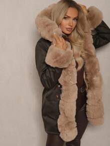 Parka Jacket With Hood And Detachable Fur Trims - Green - View 1