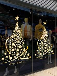 2 件圣诞树玻璃贴纸 - 无灯泡无电源窗户装饰，创意节日氛围贴纸