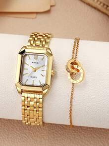 2pcs/Set Minimalist Design Women's Quartz Watch With Steel Band, Suitable For Daily Matching, Birthday, Anniversary, Halloween, And Other Holiday Gifts, No Gift Box - Multicolor - View 10