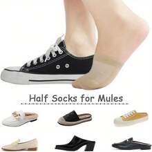 1 Pair Seamless Non-Slip Socks, Invisible Toe Slipper Socks, Invisible Toe Half Socks, Women's Half Socks, Suitable For Half-Toe Shoes - màu đen - Xem 4