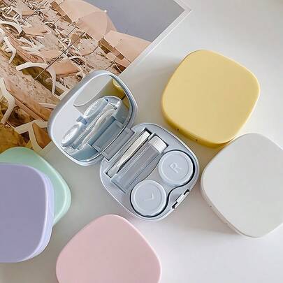 1pc This Ins-Style Macaron-Colored Contact Lens Case Blends Style And Functionality, Especially Designed For Female Students. Its Minimalist Design Gives It A Sleek And Modern Look, While The Charming Macaron Color Adds A Touch Of Cuteness.