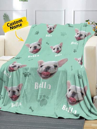 Manta personalizada para perro con foto y nombre, manta con foto personalizada de la cabeza de tu perro, mantas personalizadas para perros, mantas acogedoras personalizadas para uso diario, regalo para el mejor amigo, dueño de mascotas (perros y gatos) en 5 tamaños/colores opcionales. Acogedora, cálida, suave y cómoda. Regalos ideales para él, ella, novio, novia, papá, mamá, familia