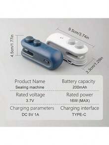 1个食品包装袋封口机，内置磁吸式USB充电电池，便携式迷你热封机，适合野餐和旅行，手动按压式塑料袋封口机，神奇的封口工具，适用于薯片袋、饼干袋、零食袋等，可重复密封，配有充电线，16W功率，非常适合家庭和旅行使用。 - 彩色 - 查看 4