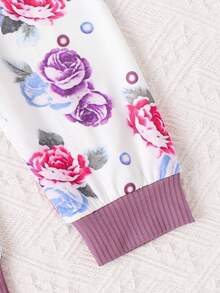 女婴休闲字母印花连帽衫和裤子套装，春秋 - 紫色 - 查看 4