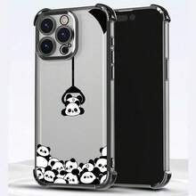 1 パンダ柄の電気メッキ透明な四隅アンチドロップスマートフォンケース、TPUモバイルフォン保護するカバー、Apple 16/15/14/13/12/11/XS/XR/X/7/8/Plus/Pro/Maxに適しており、Galaxy A03/A04/A05/A15/A25/A35/A53/A54/A55/S23/S24/S25と互換性があります。 - ブラック - チェックする 6