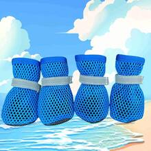 1 Pair Of Breathable Pet Dog Shoes, Mesh Design Prevents Dirt On Small Dog Paws, Adjustable Fit For Poodle, Bichon Frise, Teddy, Features Reflective Trim For Improved Visibility At Night Walking - Blue - View 13