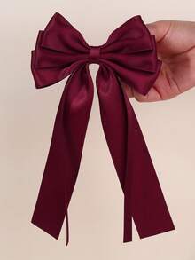 1 دبوس شعر فيونكة ذيل طويل من الساتان للبنات، فيونكة شعر أنيقة بلون صلب مناسبة للاحتفالات والحفلات العائلية والاستخدام اليومي والعطلات، هدية للبنات المراهقات، إكسسوار شعر فينتاج