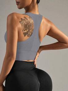 Women's High Impact Seamless Padded Sports Bra, Suitable For Yoga, Fitness, Running And Workout Spring - Grey - View 2