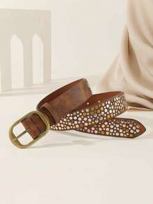 1 Stück Damen Punk Stil Bling Strass Nieten asymmetrische Schnalle Metall PU Gürtel, geeignet für Party, Reise, modischen Sommer, Schule Herbst, Herbst, Halloween