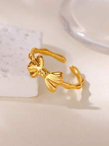 1 pieza Anillo abierto con lazo de moda para mujer, color dorado, de acero inoxidable con diseño geométrico, joyería diaria para fiesta, regalo del Día de la Madre