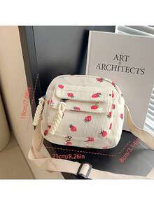 حقيبة صغيرة كورية الطراز من القطيفة الجديدة مع طباعة الفراولة ذات الخطوط الرفيعة، حقيبة هاتف نمطية عصرية للحمل عبر الجسم