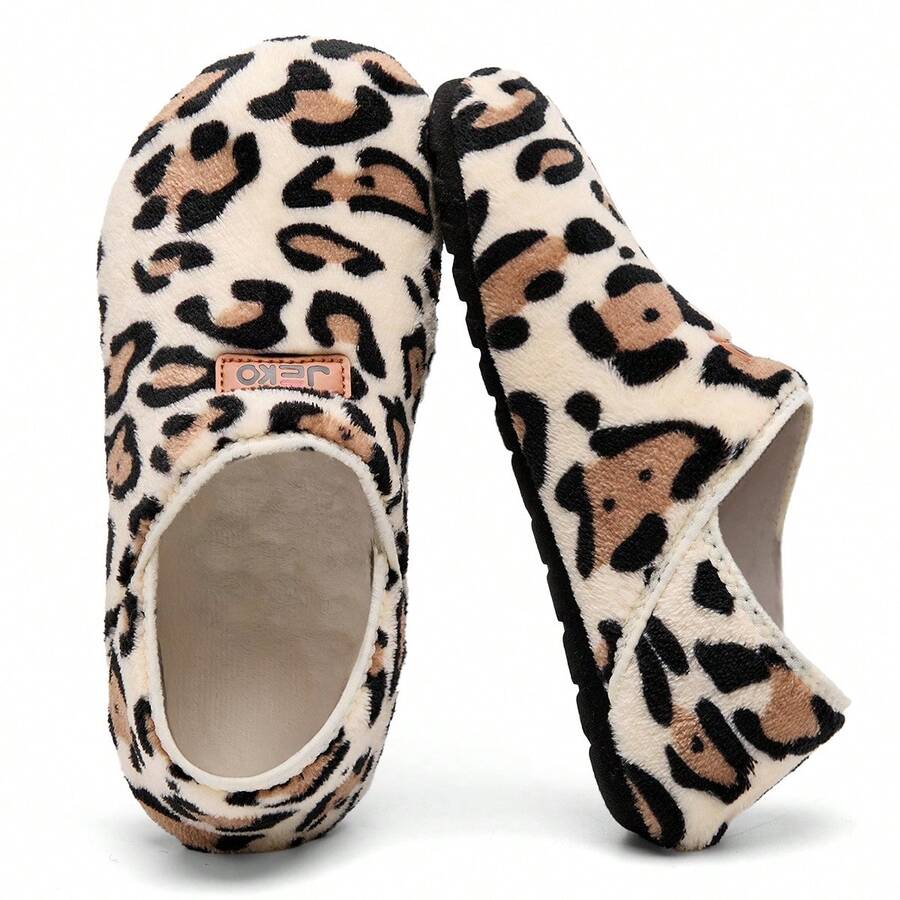 Comfortable Home Slippers, Suitable For Men And Women Indoor Wear, Travel Slippers, Comfortable Non-Slip Sock Slippers, Soft Material, Suitable For Home, Bedroom, Yoga And Travel Use - Họa tiết da báo - Xem 1