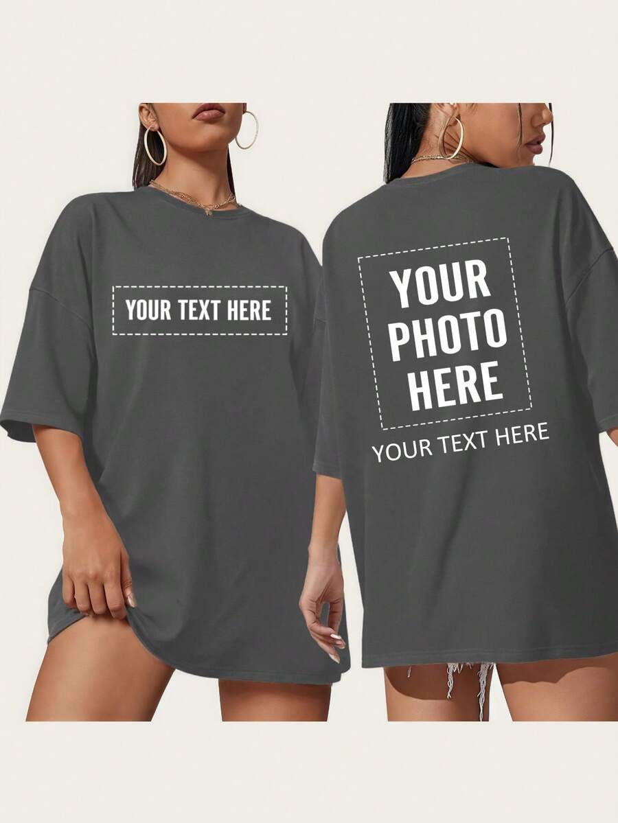 Camiseta personalizada con foto, camiseta para novia, camiseta con texto, "Amo a mi novia", foto retro, camiseta de rap bootleg para novio, camiseta de fan, ropa de apoyo a ídolos, camiseta deportiva, uniforme de clase, ropa corporativa de verano, para familia, vibras de vacaciones, regalo personalizado - Gris Oscuro - Ver 1