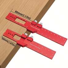 3-Piece Precision Carpentry Pocket Ruler With Sliding Stop - Aluminum T-Track Ruler, 6.3"/7.9"/11.8", Dual Imperial And Imperial Measuring Tools For DIY And Professional Carpentry, Lightweight Rectangular Centerpoint Line Marker For Wood Measuring And Marking - 紅色 - 查看 9