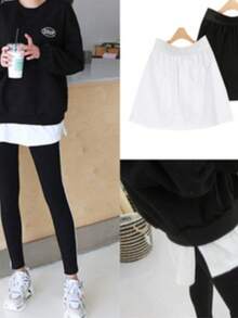 2件套女士加长下摆打底衫和腰部半身裙套装，多层穿着可遮盖臀部，可搭配卫衣或T恤 - A款 - 查看 12