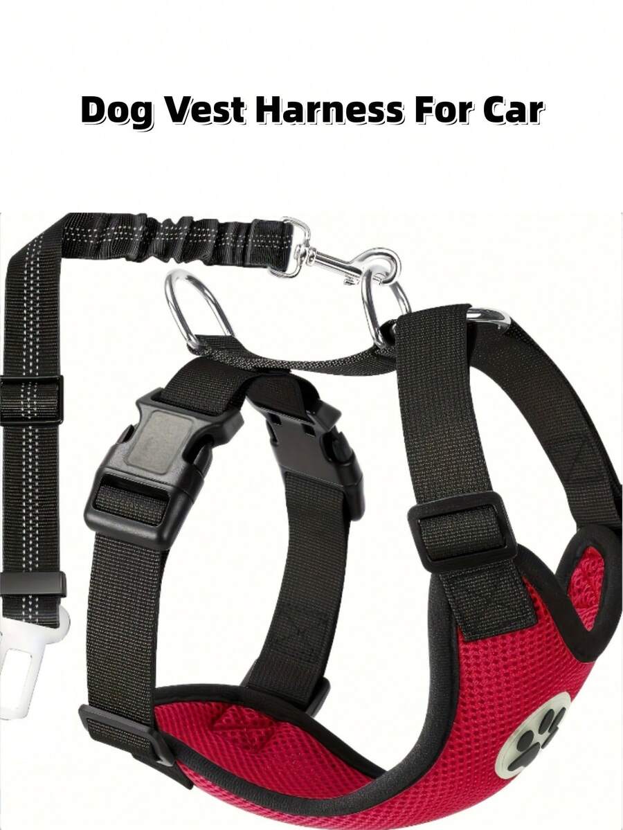 1 pieza Arnés retráctil para perros en el automóvil - Cinturón de ajustable de nailon para mascotas con banda elástica resistente. Este cinturón de para perros (también llamado cinturón de para perros en el automóvil) cuenta con un diseño de resorte, junto con hebillas y ganchos. Es una correa de para vehículos, que también funciona como una correa reflectante ajustable para mascotas en el automóvil, equipada con un gancho giratorio de 360°.