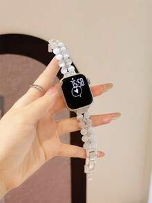 1 Piece Of Women's Clear Cat Eye Stone Bead Metal Bracelet Strap Compatible With 38/40/41/42/44/45/46/49mm Compatible With Apple Watch Strap Ultra/Se10/9/8/7/6/5/4/3/2/1