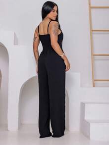 Macacão lomgo boca larga Simples Poliéster femenino verão