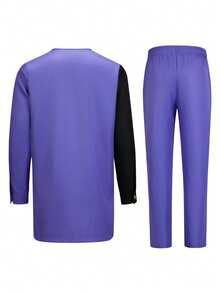 Men's Casual Long-Sleeved Two-Piece Suit, Mid-Length Top And Trousers - 藏蓝色 - 查看 4