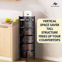 5Tier Kitchen Storage Rack HeavyDuty Metal Shelf Organizer With Wheels Adjustable Shelves For Pantry Cabinet And Countertop