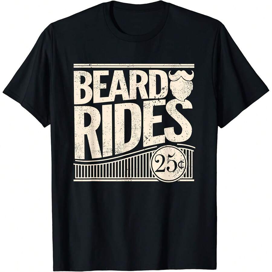 Beard Rides Funny Vintage Di S Beard Gift Uni T-Shirt - 黑色10 - 查看 1