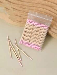 About 100pieces Of Pink Nail Polish Wipe Sticks, Nail Polish Cleaning Sticks, Double-Pointed Eyebrow Tattoo Makeup Tools Wipe Wooden Sticks, 1/2/3/4/5/10/20pack Packaging, Nail Art Supplies, Nail Art Tools, Very Suitable For Nail Art Supplies, Nail Art Tools, Manicure, Back To School Manicure And Press-On Manicure