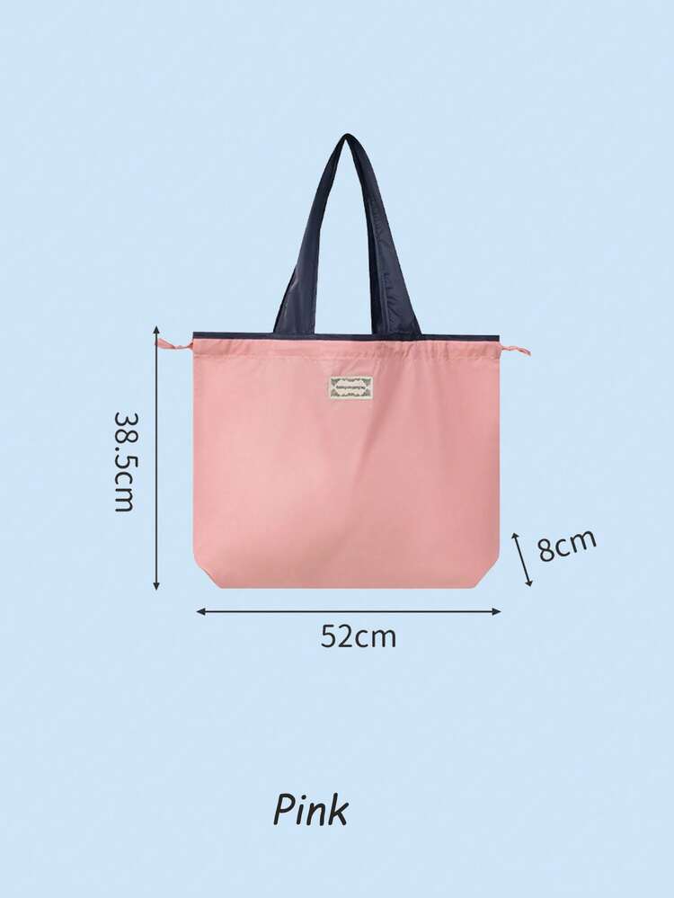 1pc Large Capacity Reusable Drawstring Gym Bag Handbag, Reusable Grocery Bag Foldable Shopping Bag With Pocket Extra Wide Handle Portable Durable, Portable Foldable Machine Washable Shopping Bag, Solid Color Lightweight Women's Tote Shoulder Bags Grocery Bag - Multicolor - View 13