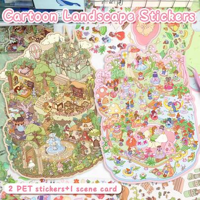 ملصقات مشهد DIY كبيرة الحجم جديدة، ملصقات منظر طبيعي للكبار، ملصقات منزل، ملصقات ألبوم الصور، ملصقات منزل مصغر ثلاثي الأبعاد، ملصقات ألبوم الصور DIY، ملصقات منظر طبيعي، ملصقات مشهد، ملصقات دفتر، قابلة لإعادة الاستخدام، متوفرة بأحجام متعددة