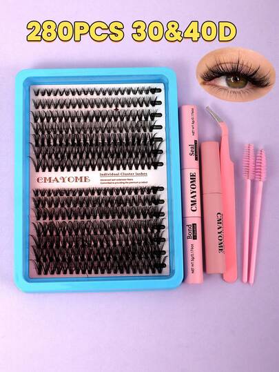 280 piezas Juego de pestañas postizas mixtas, Kit de extensión de pestañas individuales, Rizado D, Alto volumen, Pestañas cruzadas gruesas y rizadas 30D/40D de fusión en caliente, Naturales 3D suaves y segmentadas
