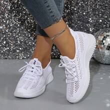 女式透气网眼运动鞋，软底白色休闲运动鞋