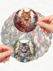 50 pegatinas de gatitos de dibujos animados, no repetitivas, autoadhesivas, para botellas de agua, suministros de oficina, escritorios de computadora, estanterías, cuadernos, bicicletas, patinetas, guitarras, decoración. Uso único, perfectas para regalos a amigos y suministros para fiestas. - Multicolor - Ver 8