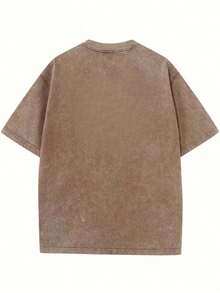 1 PcsShort Sleeve T-Shirt Vintage Wash Tee Black Teeth Graphic Print Casual Daily Wear - 咖啡棕 - 查看 2