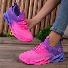 Comfortable,Casual,Commuter,Mothers Day Gifts ,Holiday,Halloween,Christmas,Personalized,Halloween Women's Fashion,Fallfreshnes,Pink Purple Gradient Women's Casual Running Shoes: Mesh Knitted And Hollow Sole, Lace-Up Sports Fitness Shoes | Running Training | Daily Outings