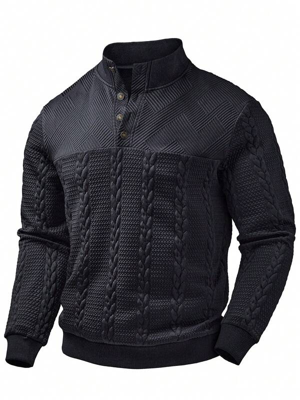 Men's Casual Outdoor Jacquard Collar Pullover Sweatshirt, Autumn/Winter