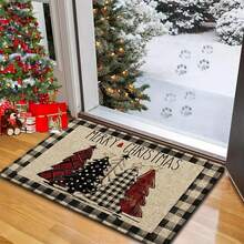 1/2/3pcs Black & White Plaid Christmas Tree & Merry Christmas Kitchen Mat Set, Subtle Winter Home Decor Kitchen Carpet - Multicolor - View 14